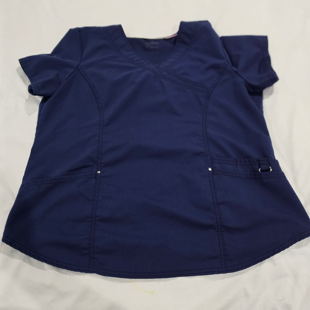Scrubstar Ultimate Scrub Top Womens L Navy Blue Excellent Studded V-Neck Pocket